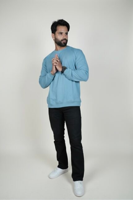 LIGHT BLUE CASUAL CREW NECK SWEATSHIRT